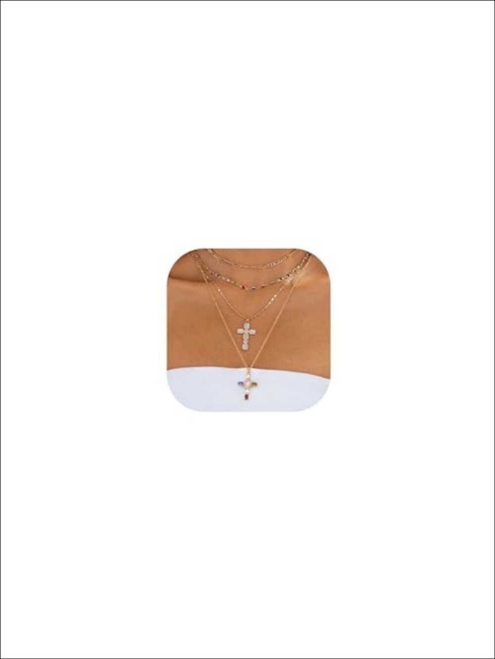 14k Gold Plated Stacked Cross Necklace Set Layered Pearl Beaded